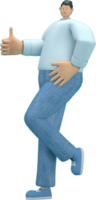 cartone animato personaggio indossare jeans e lungo camicia. lui è espressione di corpo e mano quando parlando. 3d interpretazione nel recitazione. png