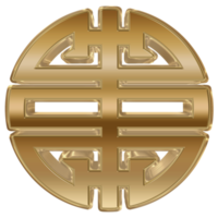 Símbolo chinês de renderização de ouro 3D. png