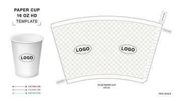 Paper cup die cut template for 16 oz HD vector