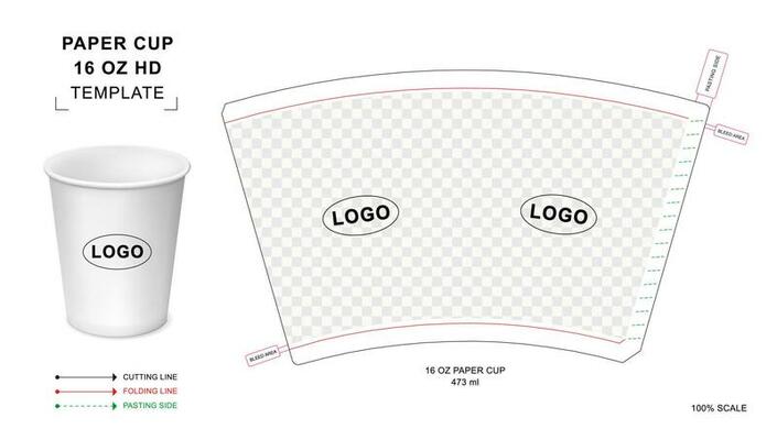 Paper cup die cut template for 16 oz HD 16622371 Vector Art at Vecteezy