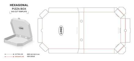 caja de pizza plantilla troquelada de embalaje hexagonal medio vector