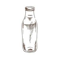 Vector hand-drawn sketch of a milk bottle. Vintage illustrative element for the design of labels, packaging and postcards.
