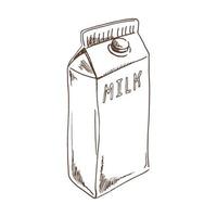 Milk box carton package. Vector hand drawn dairy Illustration. Milk box carton package. Vintage sketch element for labels, packaging and cards design.