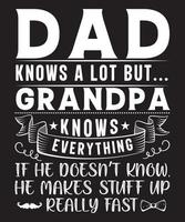 Papá sabe mucho, pero el abuelo sabe todo si no lo sabe. Inventa cosas muy rápido. Diseño de camisetas. Eps vector