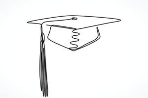 dibujo de una sola línea continua del sombrero de graduación vector