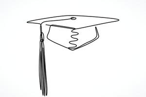 Single continuous line drawing of graduation hat vector