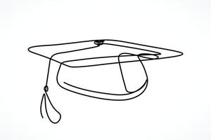 dibujo de una sola línea continua del sombrero de graduación vector