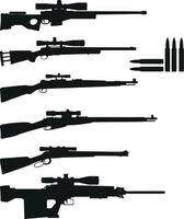 Sniper weapon black silhouette set flat vector illustration isolated on white background