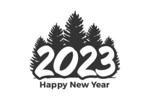 feliz año nuevo 2023 con un pino. adecuado para saludo, sello, invitaciones, pancartas o diseño de fondo de 2023. ilustración de diseño de vector de color negro.