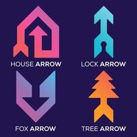 Home, Tree, Fox, Lock, Arrow Combination Shape logo, gradient colorful glossy colors Graphic Vector Iconic