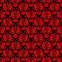BLACK SEAMLESS VECTOR ART NOUVEAU BACKGROUND WITH RED FLOWERS