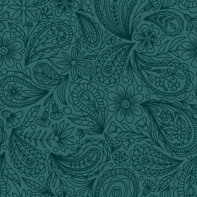 LIGHT EMERALD VECTOR SEAMLESS BACKGROUND WITH EMERALD PAISLEY CONTOUR PATTERN