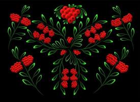 set berry and leaves color ethnic vector illustration
