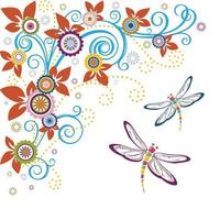 Dragonfly and Floral Corner leaf swirl design Dragonfly background. Vector illustration