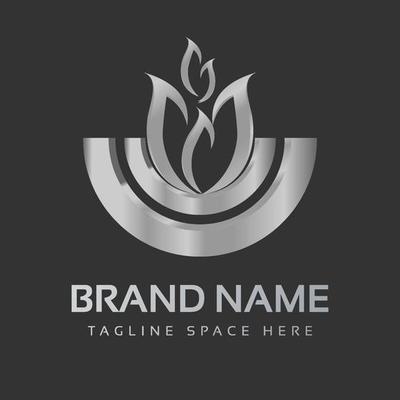 Luxury fire logo with Circle frame in 3d concept silver shiny color