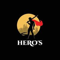 héroe logo vector ilustración guerrero hombre de pie