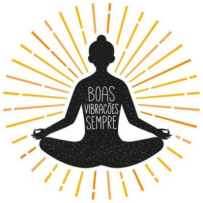 Meditation pose illustration with phrase in Brazilian Portuguese. Translation - Good vibes always.