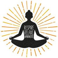 ilustración de pose de meditación con frase en portugués brasileño. traducción - respirar, relajarse, disfrutar. vector