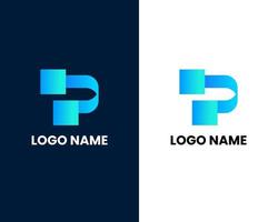 P Initial Letter Logo Design with Digital Pixels in Blue and Purple Colors vector