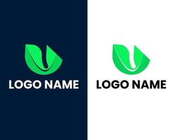 logotipo de letras ecológicas verdes u con hojas. vector de diseño de logotipo inicial u