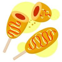 Hand drawn corn dog korean food with sausage filling. Street asian food illustration vector