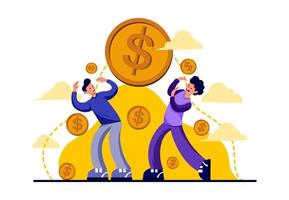 Flat design two young man amaze with coins vector