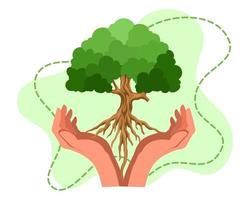 Hands with tree illustration, earth day. One million trees movement vector