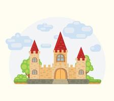 castillo de dibujos animados en estilo plano vector