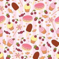 fondo vectorial con cupcakes dulces y bayas. vector