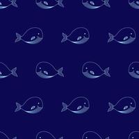 patrón sin fin con ballenas sobre un fondo azul. vector
