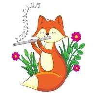 Cute fox playing a tune on the flute. vector