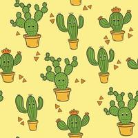 pattern with cartoon cactus in the pot vector