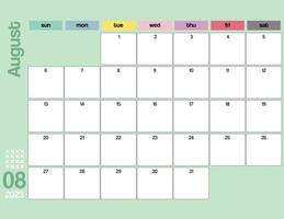 agosto de 2023 colorido planificador mensual imprimible vector