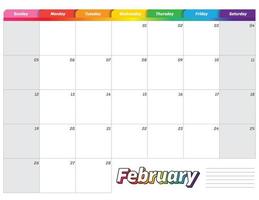 february 2023 simple rainbow colorful monthly planner calendar vector