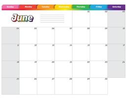 june 2023 simple rainbow colorful monthly planner calendar vector