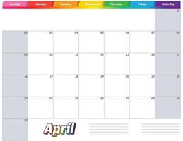 april 2023 simple rainbow colorful monthly planner calendar vector