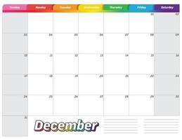 december 2023 simple rainbow colorful monthly planner calendar vector