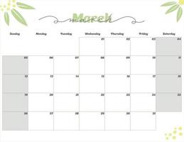 march 2023 cute monthly planner calendar vector