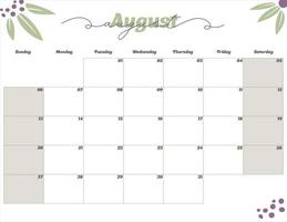 agosto de 2023 lindo calendario planificador mensual vector