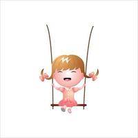 Cute cartoon happy girl playing the swing vector