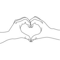 Manos haciendo signo de corazón dibujo de línea simple ilustración vectorial aislado sobre fondo blanco.hermosas manos con espacio de copia. concepto de amor con gestos con las manos. vector