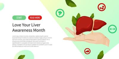 Factors affecting liver health. Vector illustration. Web pages for Liver Awareness Month. Human take care of the liver