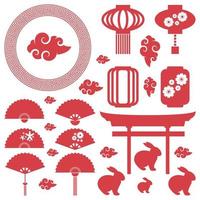 New Year Chinese ornament, lattern, hand fun, rabbit and cloud free vector