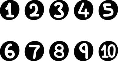 Hand Drawn Numbers one to Ten, Number Bullets on Circle Shapes vector