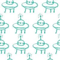 UFO Alien Cartoon Hand Drawn Outer Space ship Seamless Background Pattern vector