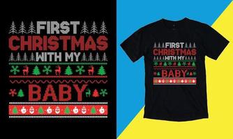 primera navidad con mi bebe diseños de merchandising de navidad. tipografía navideña con letras dibujadas a mano para la moda de prendas de vestir. citas de religión cristiana que dicen para imprimir. vector