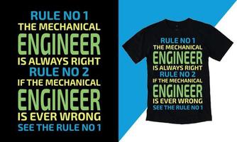 regla n.° 1 el ingeniero mecánico siempre tiene razón regla n.° 2 si el ingeniero mecánico se equivoca alguna vez vea la regla n.° 1, no tengo citas de vida, está listo para imprimir en un vector de camiseta, regalo mecánico,
