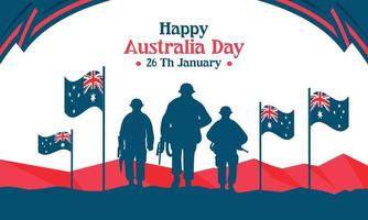 feliz día de australia letras. mapa de australia con bandera en un fondo azul. ilustración vectorial vector