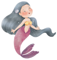 Watercolor Cute Mermaid Clipart, PNG