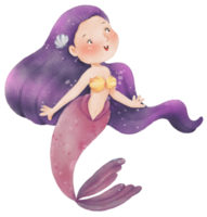 Watercolor Cute Mermaid Clipart, PNG